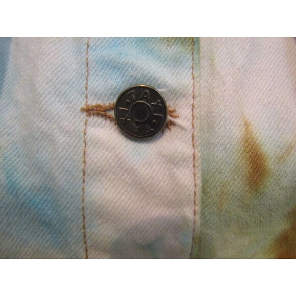 Taxi Blue Denim Jacket Tie Dye Distressed Fringe Cropped Jean Womens Size 2XL - Picture 4 of 9